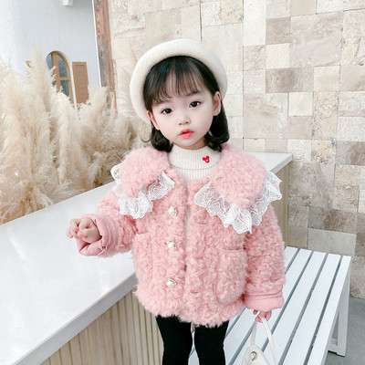 Stiilne laste jope tüdrukutele, krae peal pits