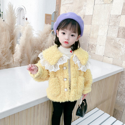 Stiilne laste jope tüdrukutele, krae peal pits