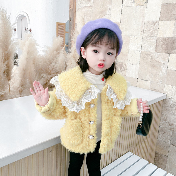 Stiilne laste jope tüdrukutele, krae peal pits