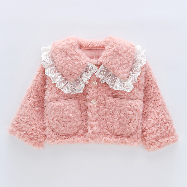 Stiilne laste jope tüdrukutele, krae peal pits