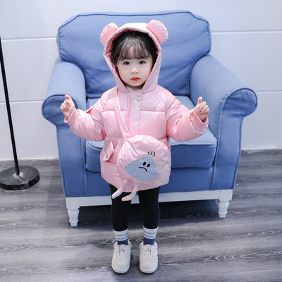 Ежедневно детско яке за момичета с цветна апликация и качулка 