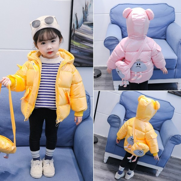 Ежедневно детско яке за момичета с цветна апликация и качулка 