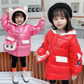 3D-elementide ja kapuutsiga talvine lastejope tüdrukutele