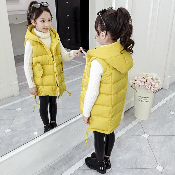 Casual παιδικό γιλέκο για κορίτσια μεσαίου μήκους και κουκούλα