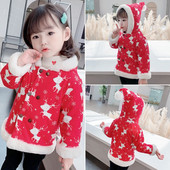 Talvine nööpide ja udusulgedega laste jope tüdrukutele