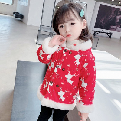 Talvine nööpide ja udusulgedega laste jope tüdrukutele