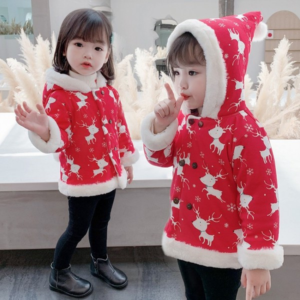 Talvine nööpide ja udusulgedega laste jope tüdrukutele