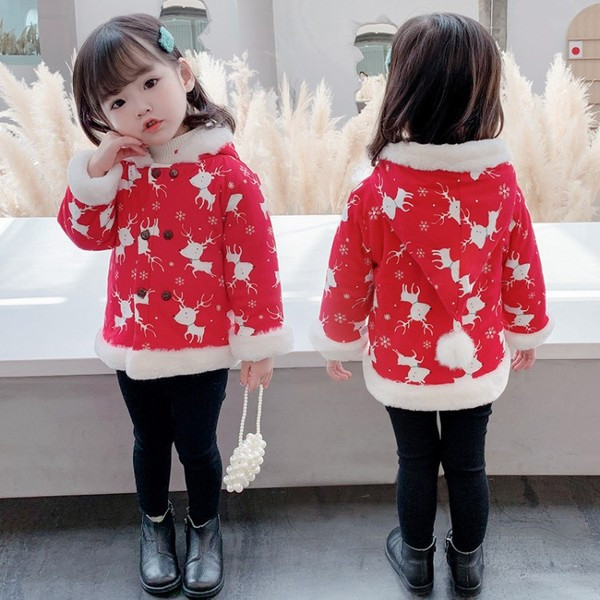 Talvine nööpide ja udusulgedega laste jope tüdrukutele