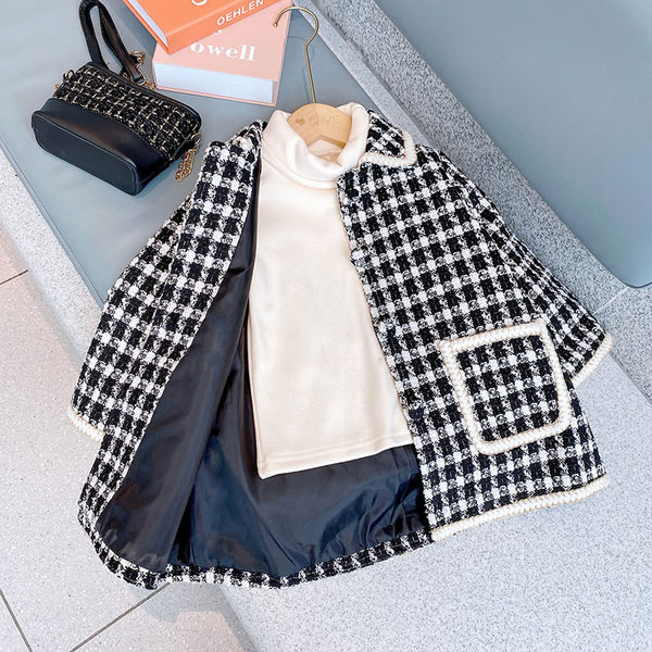 Stiilne must-valge lastemantel tüdrukutele