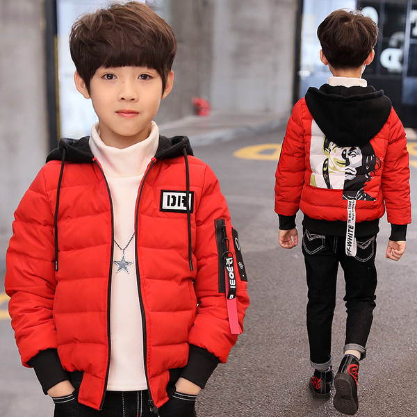 Kapuutsiga ja seljal aplikatsiooniga laste jope poisile