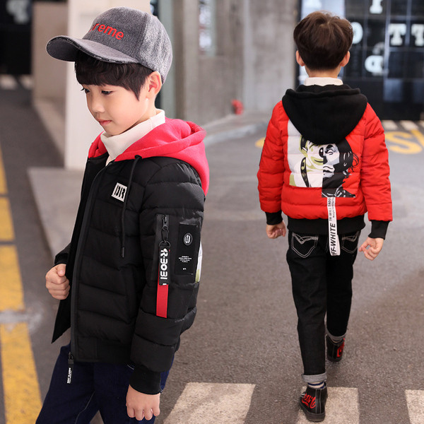 Kapuutsiga ja seljal aplikatsiooniga laste jope poisile