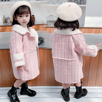 Laste ruuduline nööpidega mantel - tüdrukutele