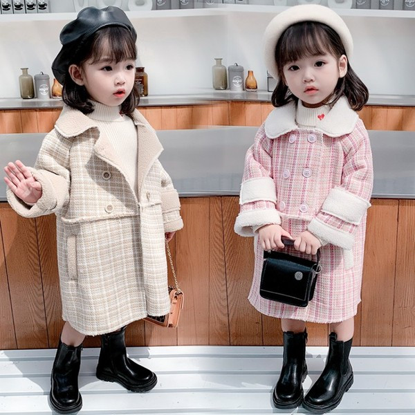 Laste ruuduline nööpidega mantel - tüdrukutele