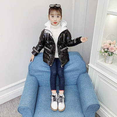 Kapuutsiga musta värvi laste talvejope tüdrukutele