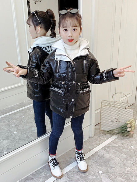 Kapuutsiga musta värvi laste talvejope tüdrukutele