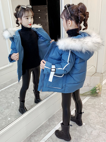 Χειμερινό παιδικό μπουφάν για κορίτσια με κουκούλα - ένα μακρύ μοντέλο