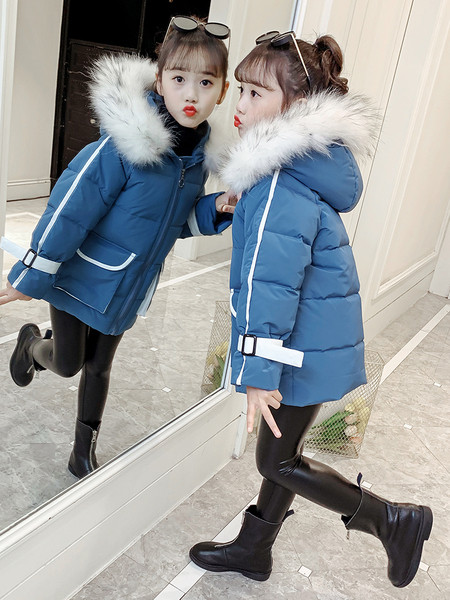 Χειμερινό παιδικό μπουφάν για κορίτσια με κουκούλα - ένα μακρύ μοντέλο