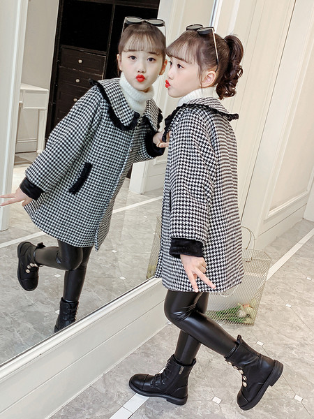 Παιδικό παλτό καρό με γιακά - ένα μακρύ μοντέλο για κορίτσια