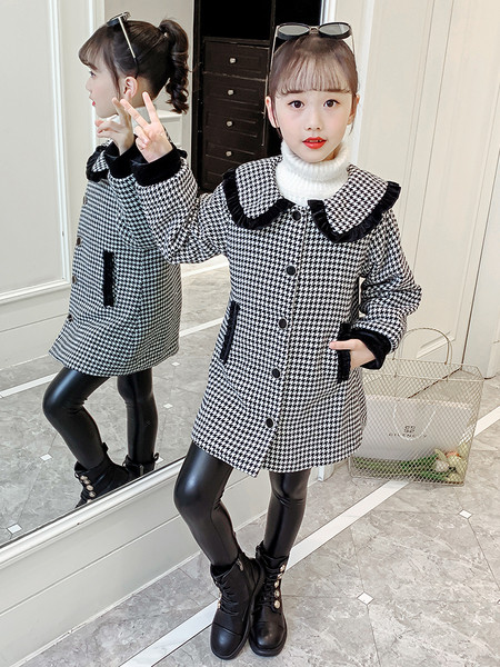 Παιδικό παλτό καρό με γιακά - ένα μακρύ μοντέλο για κορίτσια