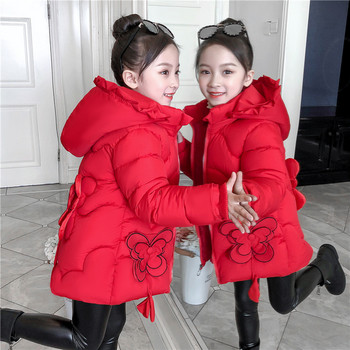 Παιδικό χειμερινό μπουφάν για κορίτσια με κουκούλα και τρισδιάστατο στοιχείο