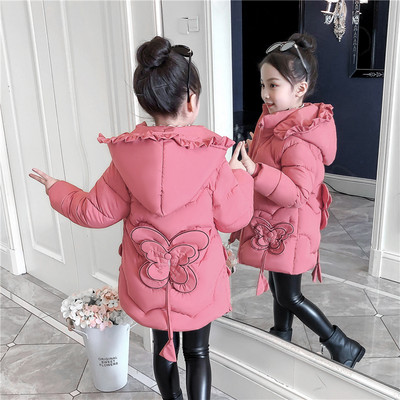 Gyerek téli kabát lányoknak kapucnival és 3D elemmel