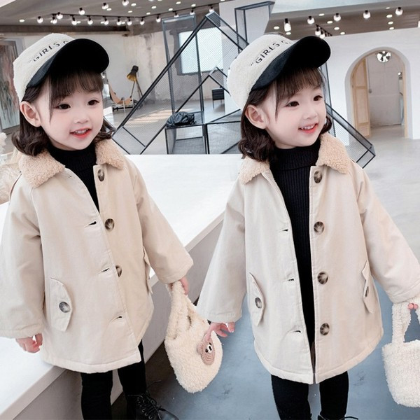 Μοντέρνο παιδικό παλτό με κουμπιά - για κορίτσια