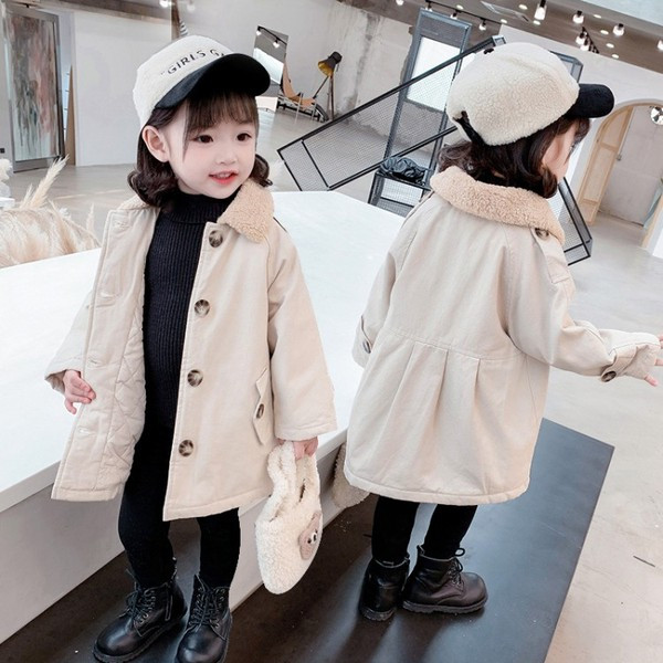 Μοντέρνο παιδικό παλτό με κουμπιά - για κορίτσια