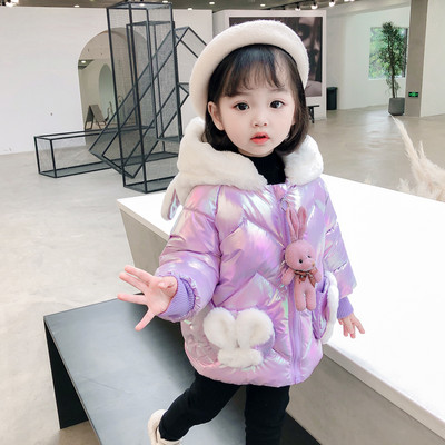 Kapuutsiga ja 3D elemendiga talvine laste jope tüdrukutele