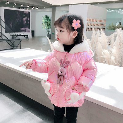 Kapuutsiga ja 3D elemendiga talvine laste jope tüdrukutele