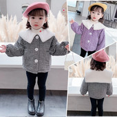 Μοντέρνο καρό παιδικό μπουφάν με κουμπιά για κορίτσια