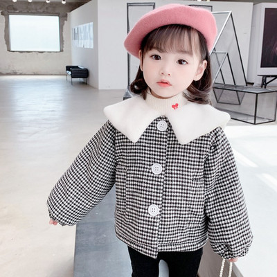 Μοντέρνο καρό παιδικό μπουφάν με κουμπιά για κορίτσια