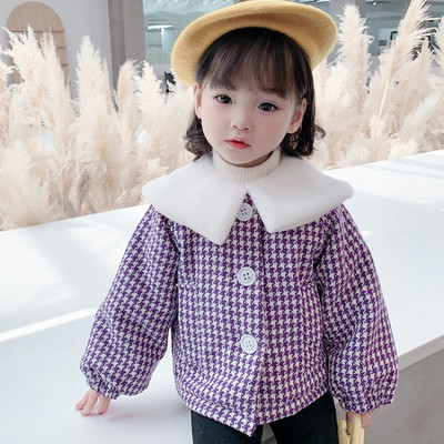 Μοντέρνο καρό παιδικό μπουφάν με κουμπιά για κορίτσια