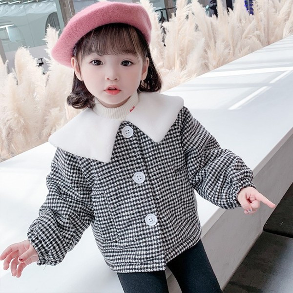 Μοντέρνο καρό παιδικό μπουφάν με κουμπιά για κορίτσια