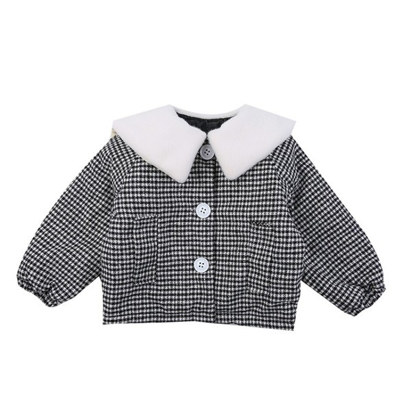 Μοντέρνο καρό παιδικό μπουφάν με κουμπιά για κορίτσια