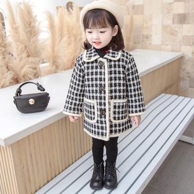 Παιδικό παλτό καρό με τσέπες και κουμπιά για κορίτσια