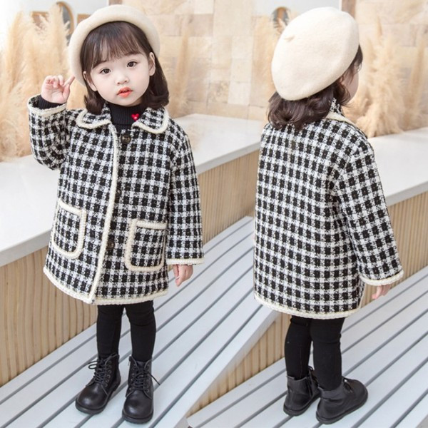 Παιδικό παλτό καρό με τσέπες και κουμπιά για κορίτσια