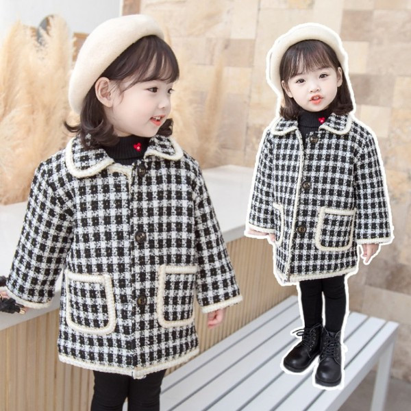Παιδικό παλτό καρό με τσέπες και κουμπιά για κορίτσια