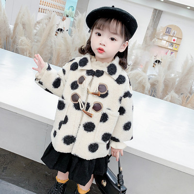 Valgete täppidega udusulgedega lastemantel tüdrukutele