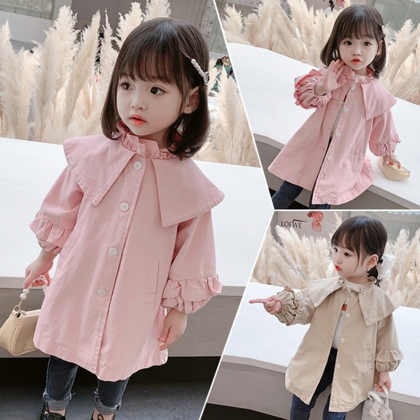 Καθημερινό παιδικό μπουφάν με κουμπιά και βολάν για κορίτσια