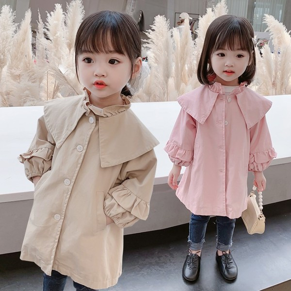 Καθημερινό παιδικό μπουφάν με κουμπιά και βολάν για κορίτσια