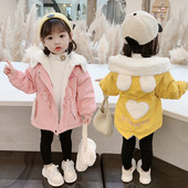 Kapuutsiga ja vöökohal lipsudega laste vabaaja jope tüdrukutele