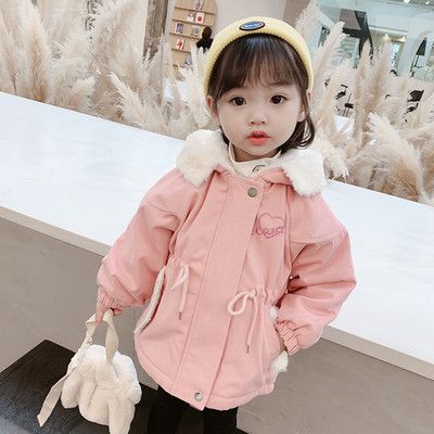 Kapuutsiga ja vöökohal lipsudega laste vabaaja jope tüdrukutele