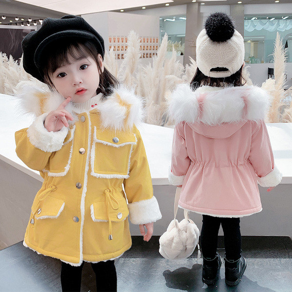 Uue mudeli talve laste jope tüdrukutele kapuutsi ja udusulega