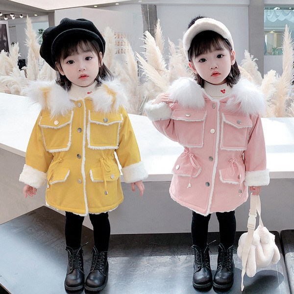 Uue mudeli talve laste jope tüdrukutele kapuutsi ja udusulega