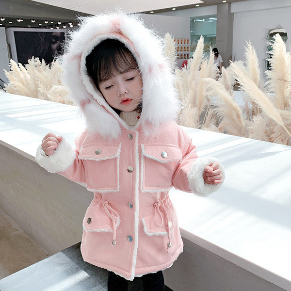 Uue mudeli talve laste jope tüdrukutele kapuutsi ja udusulega