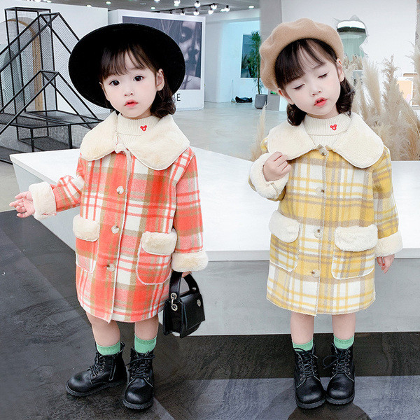 Παιδικό παλτό καρό για κορίτσια με τσέπες