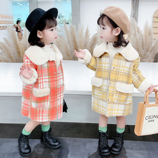 Παιδικό παλτό καρό για κορίτσια με τσέπες