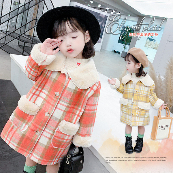 Παιδικό παλτό καρό για κορίτσια με τσέπες