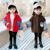 Kaasaegne kõrge krae ja teksavarrukatega laste jope tüdrukutele