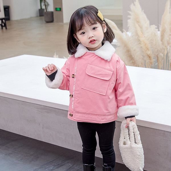 Praegune V-kujulise krae ja pehme voodriga laste jope tüdrukutele